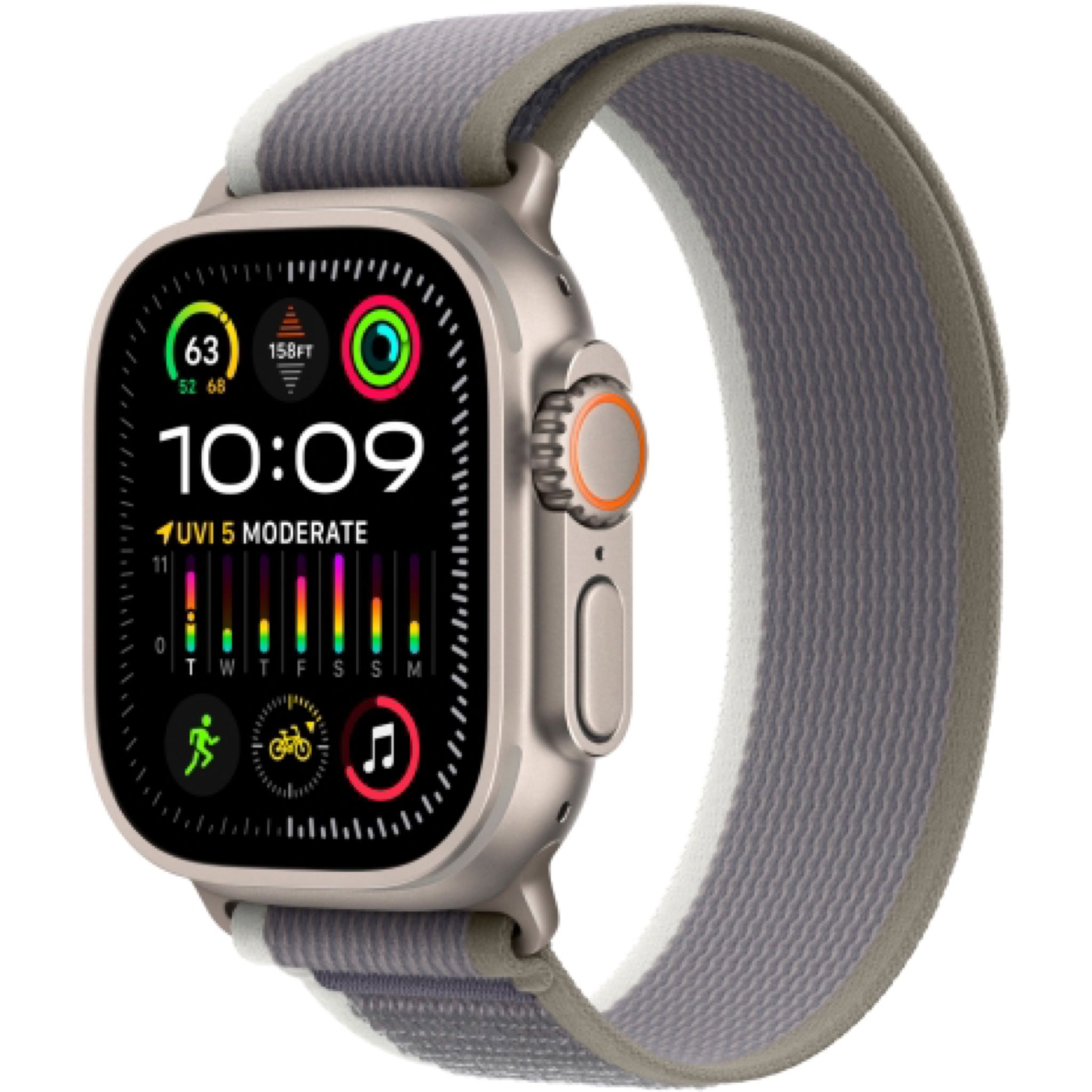 Apple Watch Ultra 2 49 мм, ремешок Trail зеленого/серого цвета, размер M/L